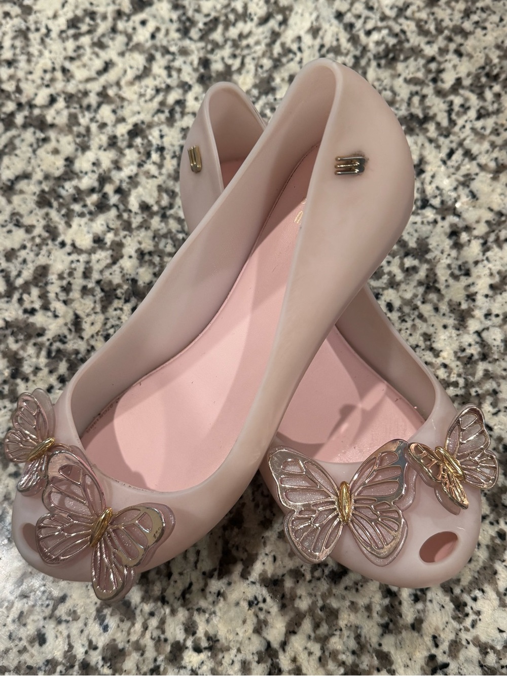 Melissa Pale Pink Jelly Flats with Gold-Accented Butterfly Charms